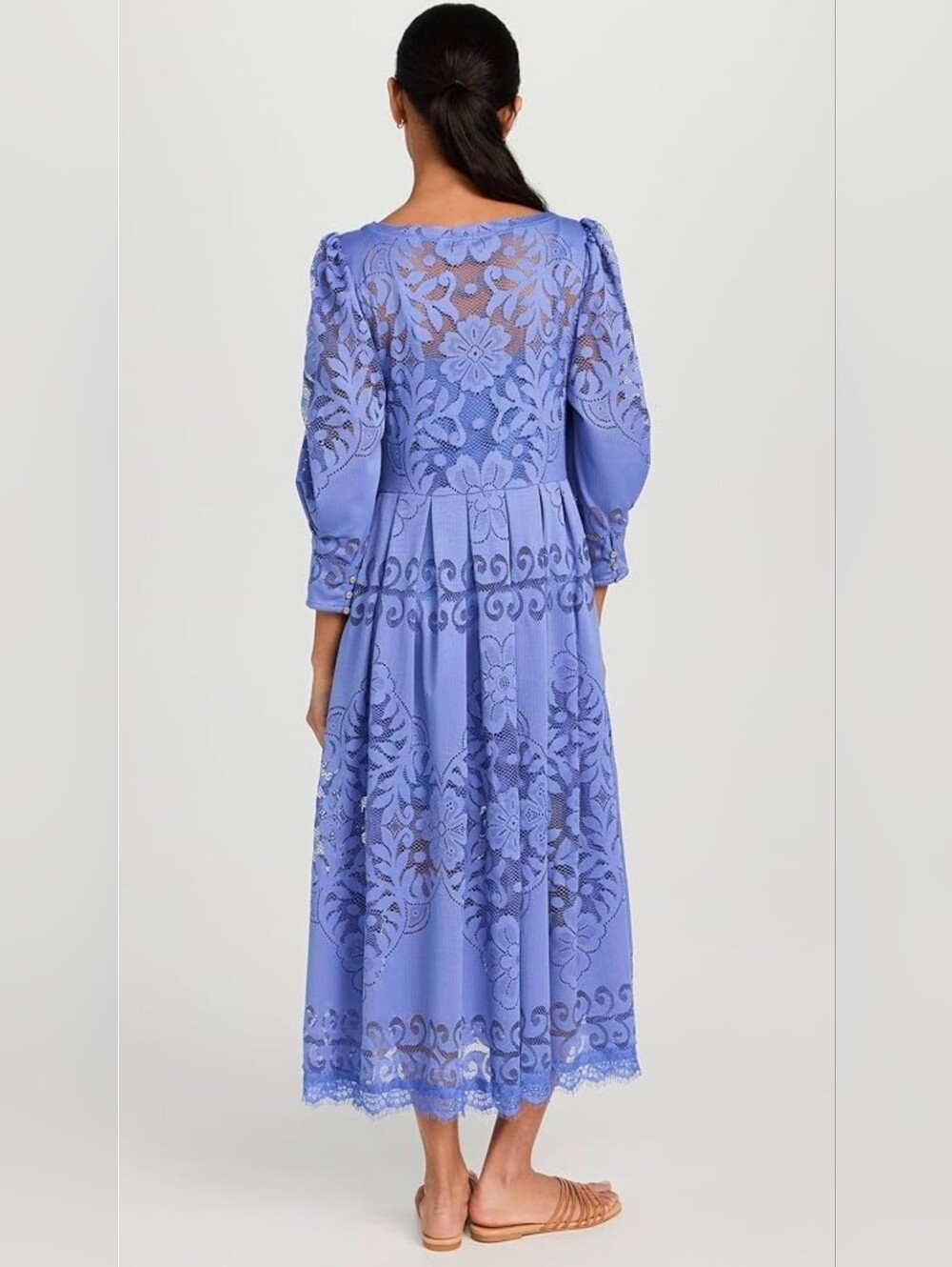 NWT Free People Shadow Dance Periwinkle Lace Midi Dress 2-in-1 Button Front Boho - Picture 3 of 16